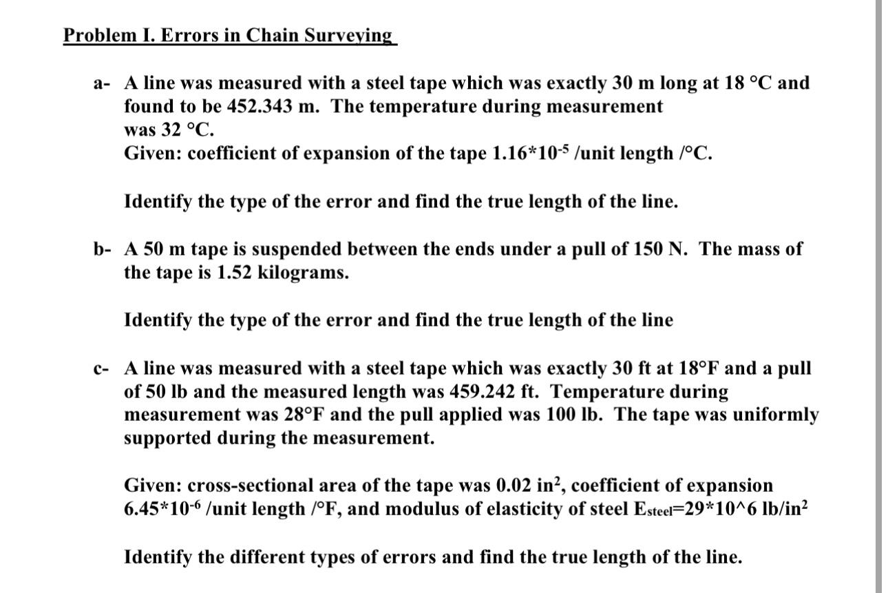 Solved Problem I. Errors in Chain Surveyinga- ﻿A line was | Chegg.com