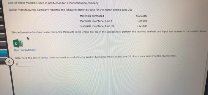 Solved Cost Of Direct Materials Used In Production For A | Chegg.com