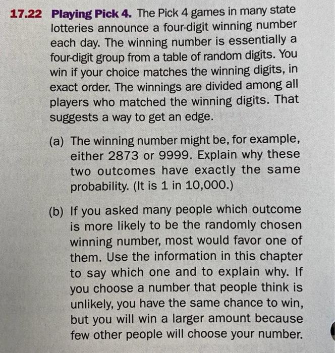 Solved 17.22 Playing Pick 4. The Pick 4 games in many state