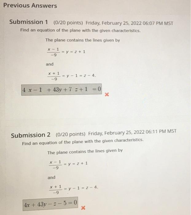 Solved Previous Answers Submission 1 (0/20 points) Friday, | Chegg.com