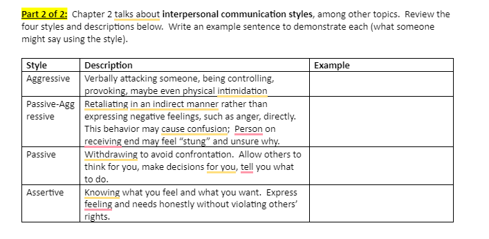 Solved Part 2 ﻿of 2: Chapter 2 ﻿talks About Interpersonal | Chegg.com