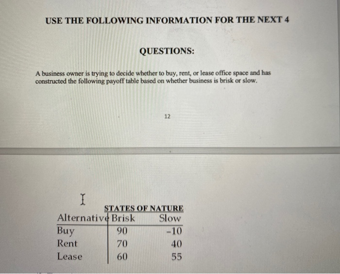 Solved USE THE FOLLOWING INFORMATION FOR THE NEXT 4 | Chegg.com