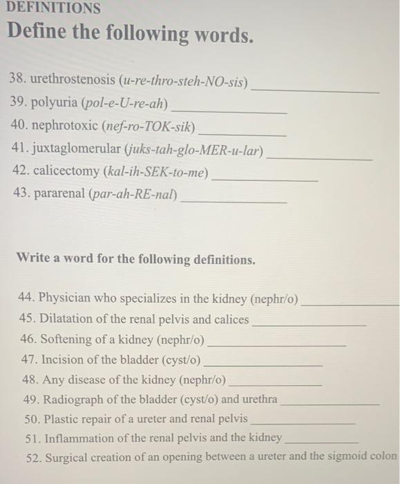 Solved DEFINITIONS Define the following words. 38.