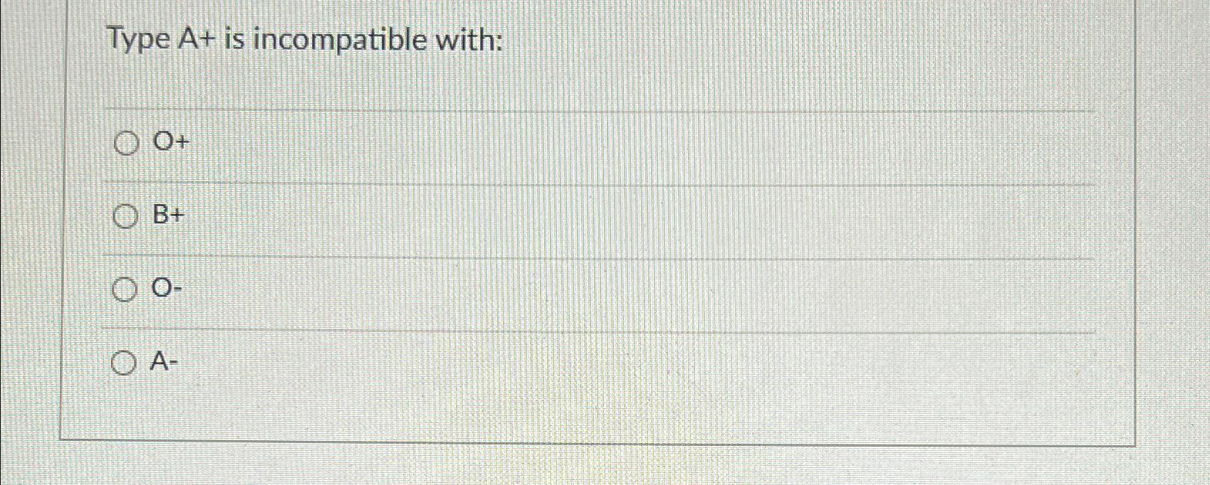 Solved Type A+ ﻿is incompatible with:O+B+O-A. | Chegg.com
