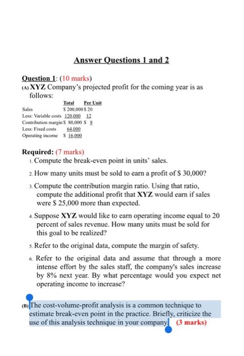 Solved Answer Questions 1 and 2 Question 1: (10 marks) (A) | Chegg.com