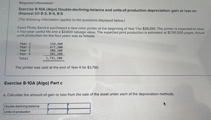 Solved Required information Exercise 8-10A (Algo) | Chegg.com