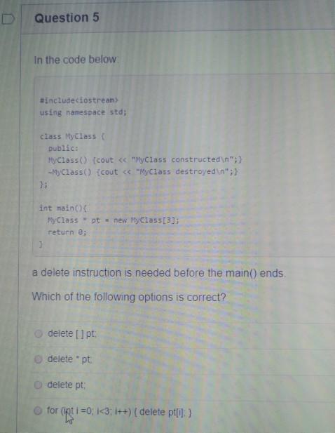 Solved Question 5 In the code below #include using namespace | Chegg.com