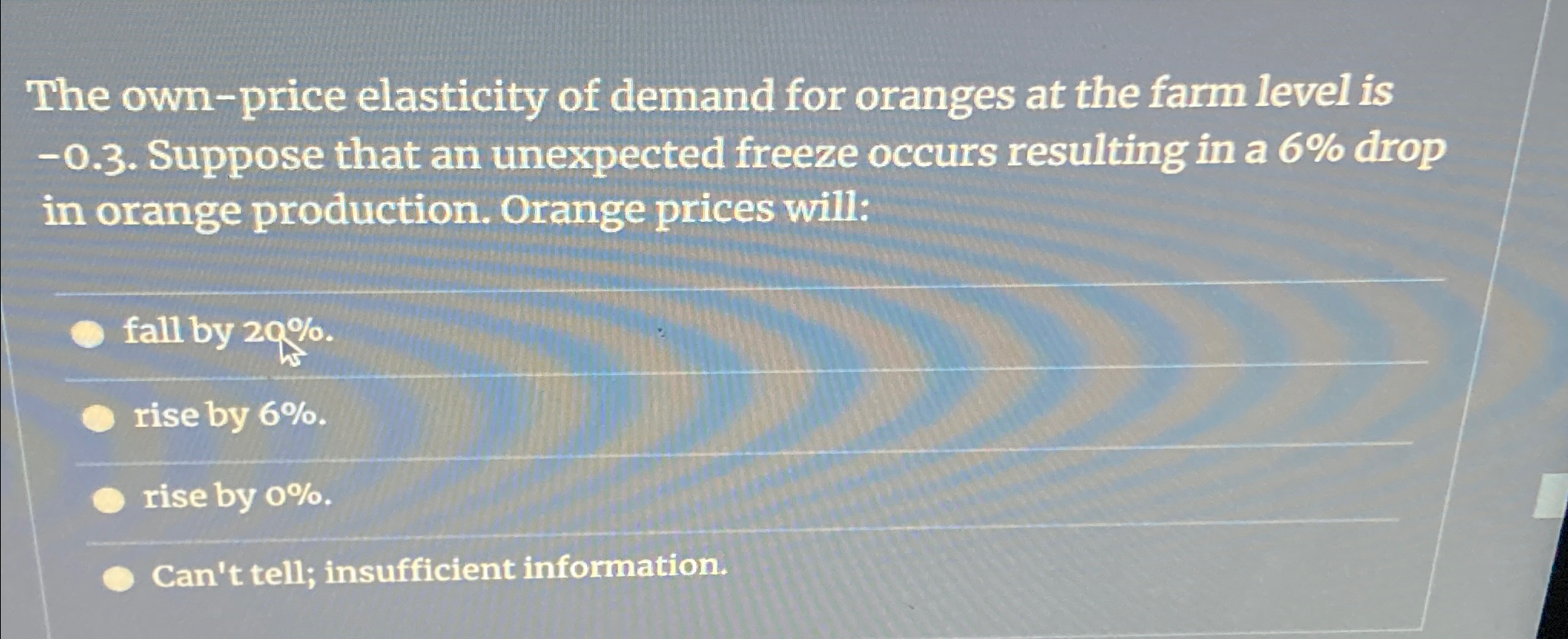 Solved The own-price elasticity of demand for oranges at the | Chegg.com