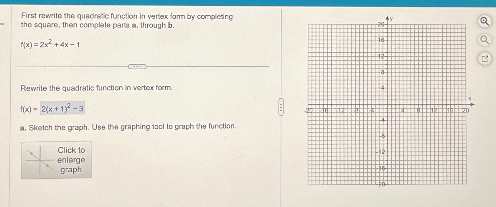 rewrite quadratic function in vertex form by completing the square