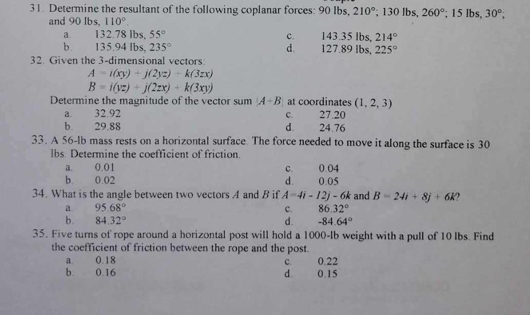 Solved 31. Determine the resultant of the following coplanar | Chegg.com