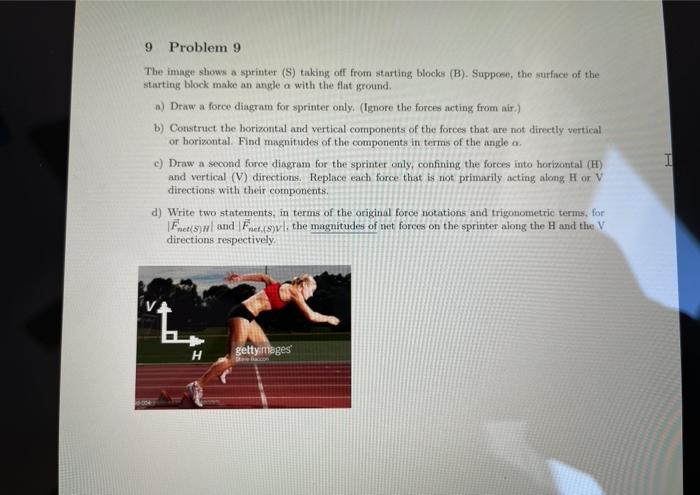 Solved 9 Problem 9 The image shows a sprinter (S) taking off | Chegg.com