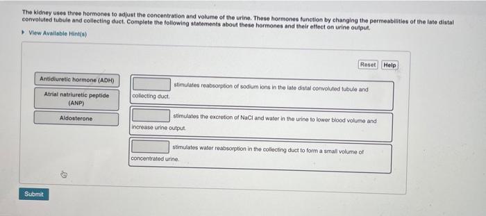 Solved The kidney use three hormones to adjust the | Chegg.com