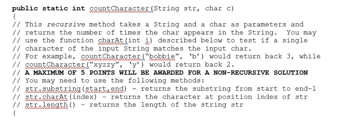 Solved public static int countCharacter (String str, char c) | Chegg.com