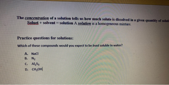 Solved The concentration of a solution tells us how much | Chegg.com