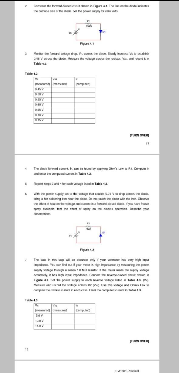 Solved 2 Construct the forward-biased circuit shown in | Chegg.com