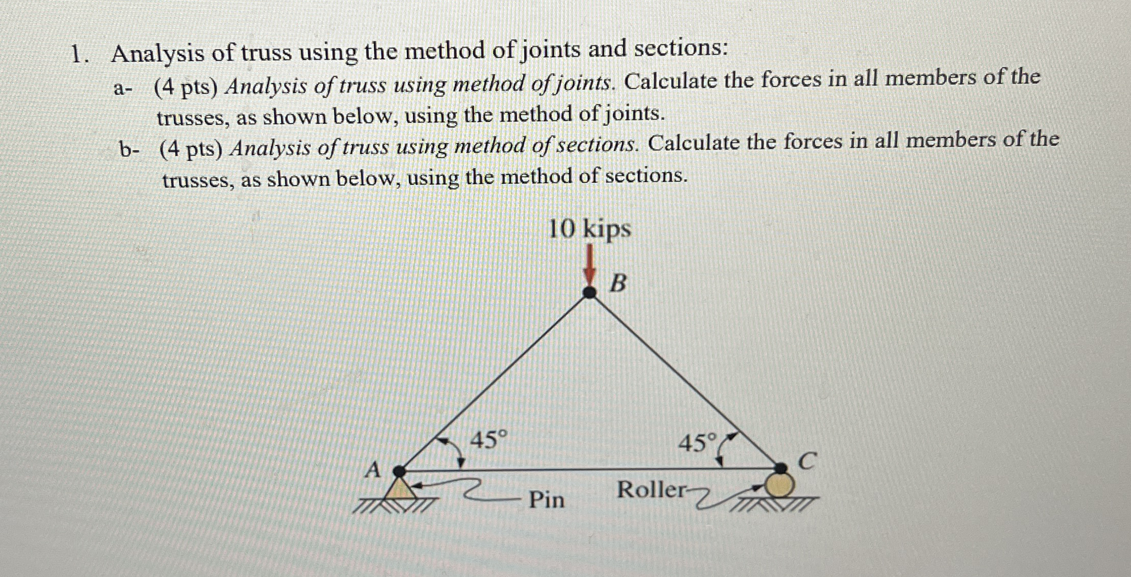 Solved Analysis of truss using the method of joints and | Chegg.com