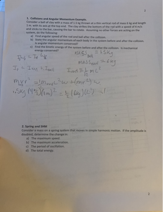 Solved 1. Collisions and Angular Momentum Example. Consider | Chegg.com