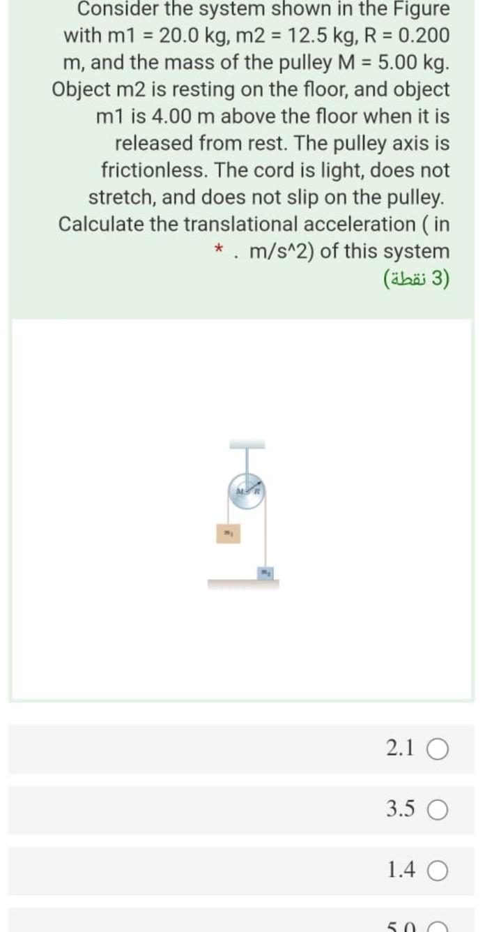 Solved Consider the system shown in the Figure with m1 = | Chegg.com