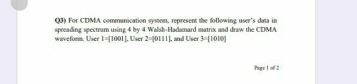 Solved Q3) For CDMA communication system, represent the | Chegg.com