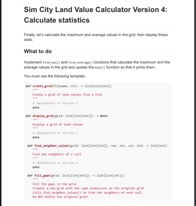 Solved Sim City Land Value Calculator Version 4: Calculate | Chegg.com