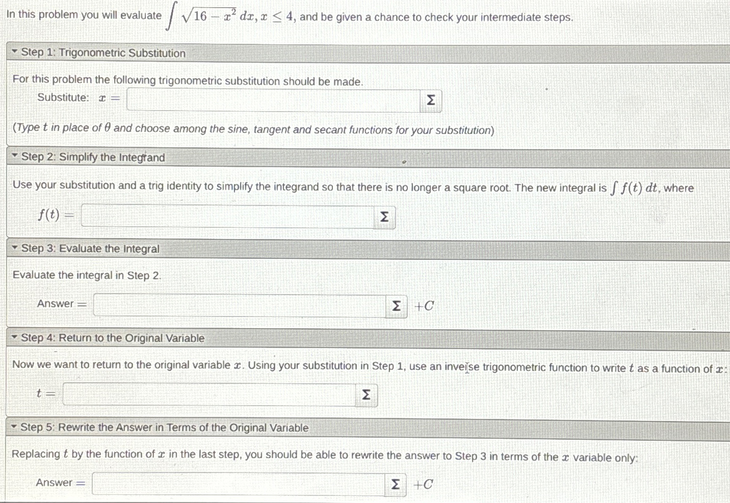 Solved In this problem you will evaluate ∫﻿﻿16-x22dx,x≤4, | Chegg.com