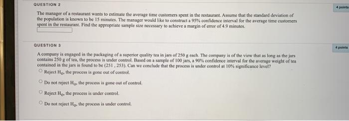 Solved 4 points QUESTION 2 The manager of a restaurant wants | Chegg.com