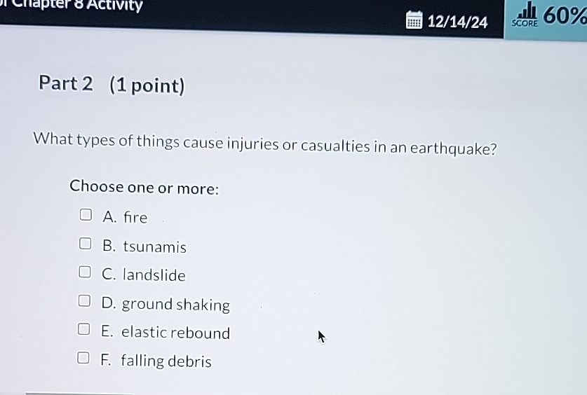 Solved Part 2 (1 ﻿point)What types of things cause injuries | Chegg.com