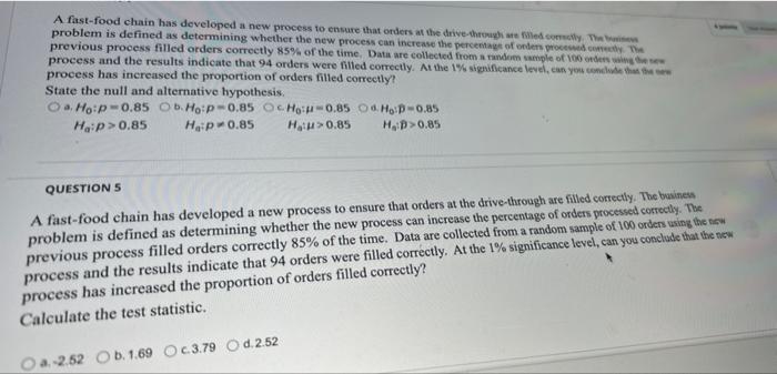 Solved A Fast-food Chain Has Developed A New Process To | Chegg.com