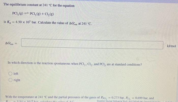 Solved The Equilibrium Constant At 241 C For The Equation Chegg Com   Image