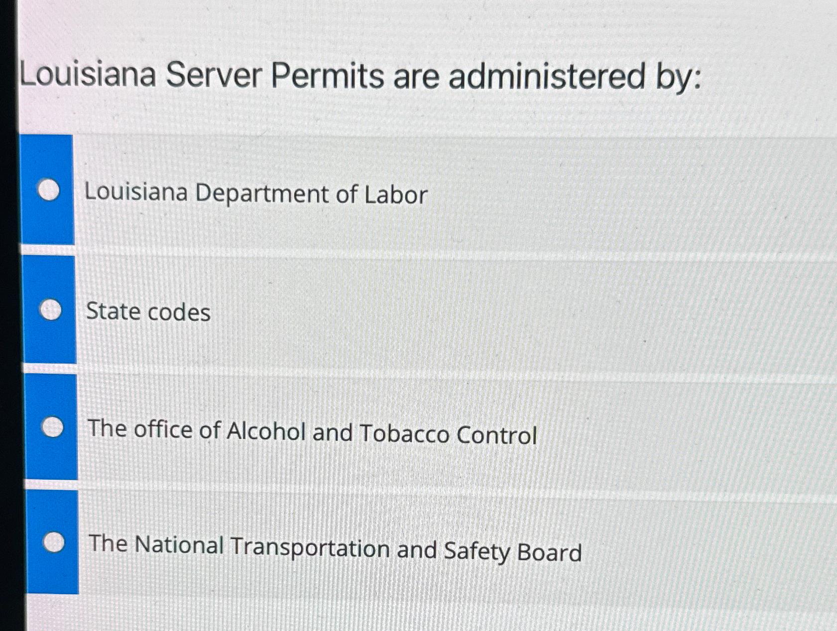 Solved Louisiana Server Permits are administered | Chegg.com