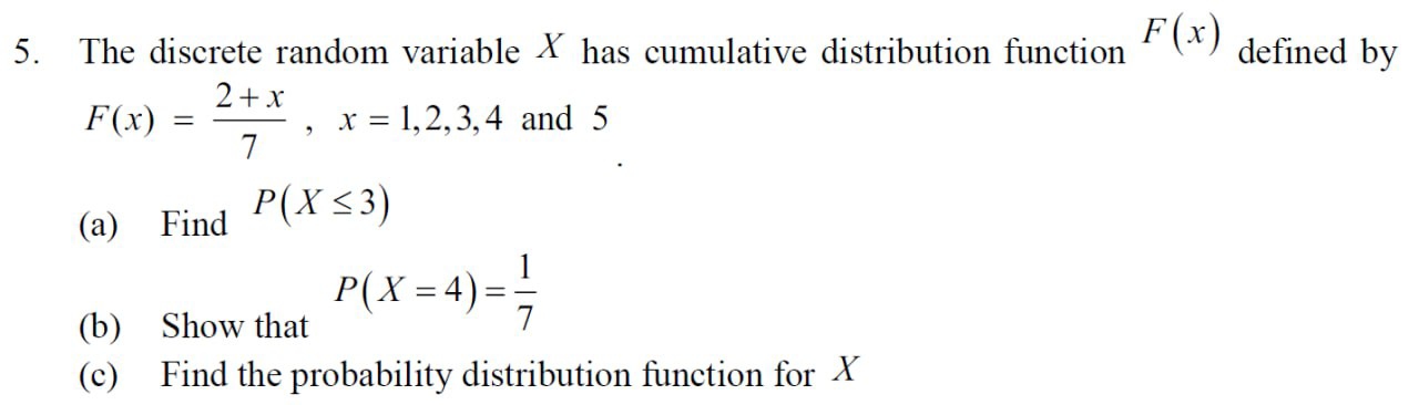 Solved The discrete random variable x ﻿has cumulative | Chegg.com