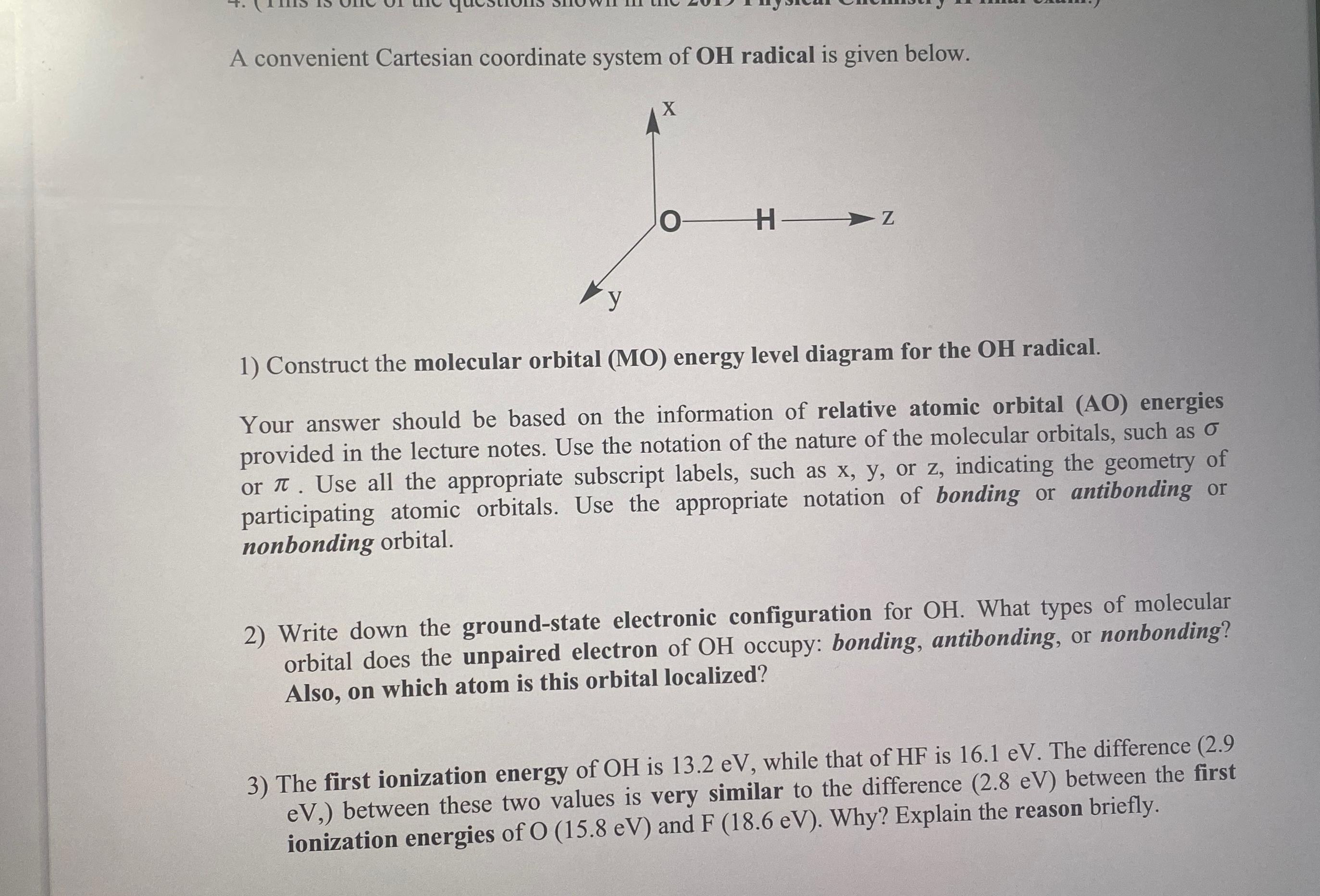 Solved A convenient Cartesian coordinate system of OH | Chegg.com