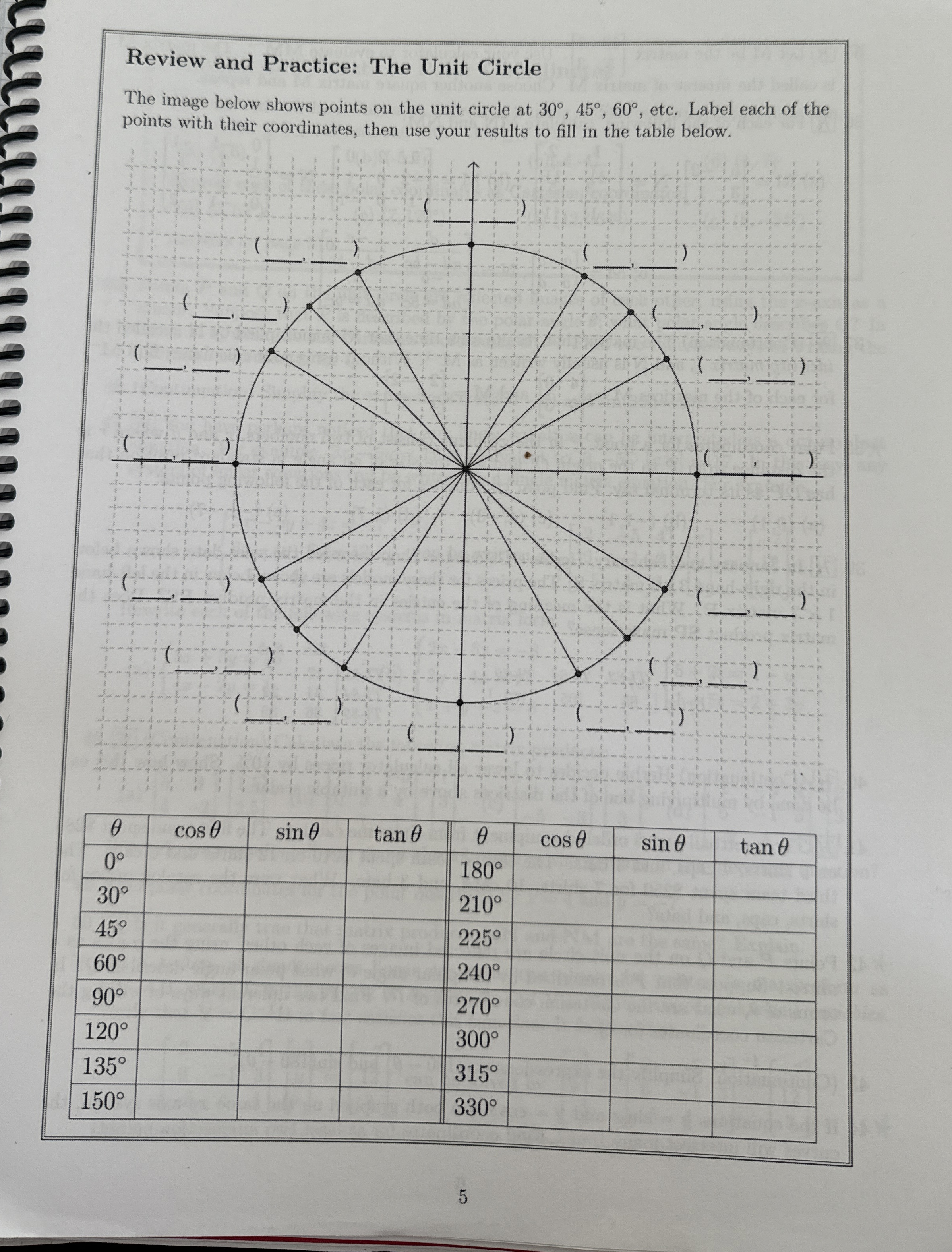 Review and Practice The Unit CircleThe image below