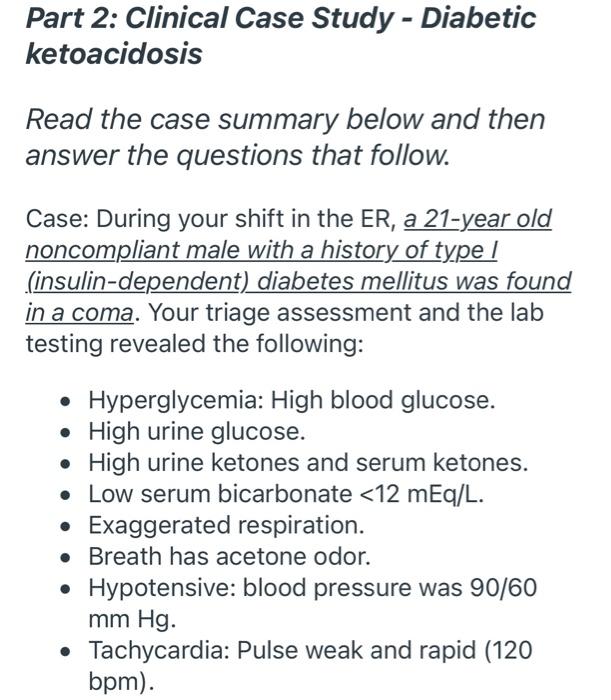 Solved Part 2 Clinical Case Study Diabetic ketoacidosis
