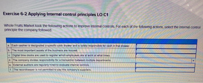 Which Of The Following Is True Of Internal Control Exercise 6-2 Applying Internal control principles LO | Chegg.com