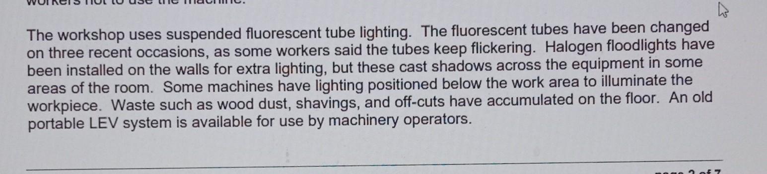 The workshop uses suspended fluorescent tube | Chegg.com