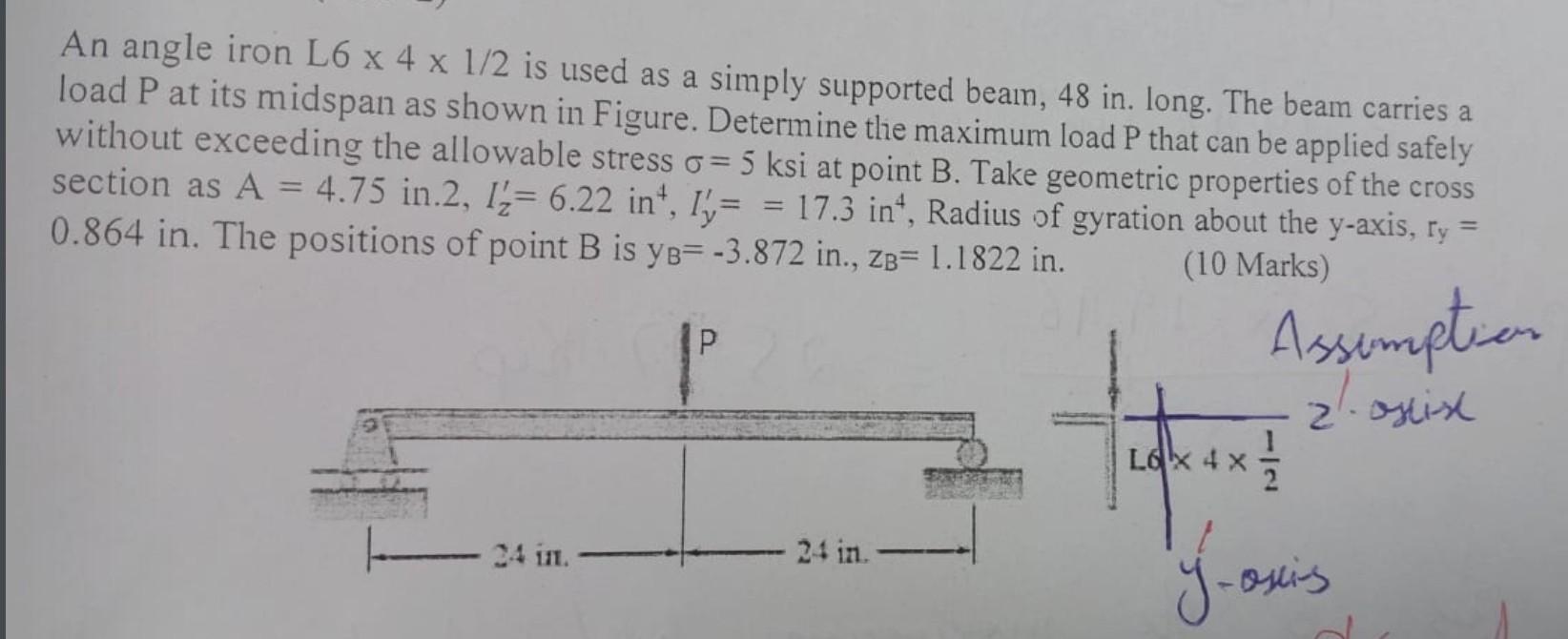 solved-an-angle-iron-l6-x-4-x-1-2-is-used-as-a-simply-chegg