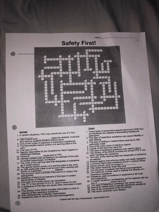 Ppe Safety Crossword Puzzle Answers Ethel Ashley s Crossword Puzzles
