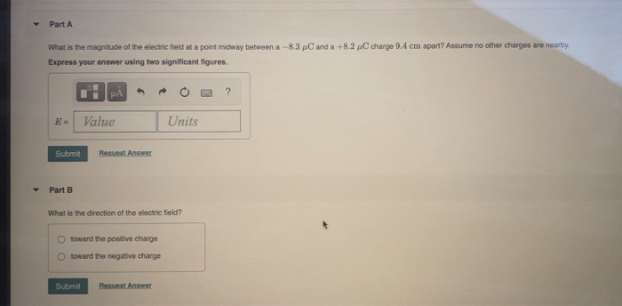 Solved Part A What is the magnitude of the electric field at | Chegg.com