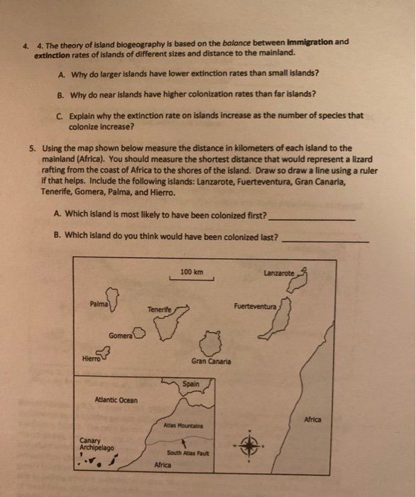 Solved 4. 4. The theory of Island biogeography is based on