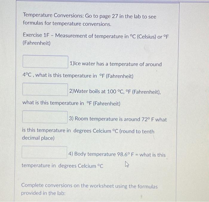 Solved Temperature Conversions: Go to page 27 in the lab to | Chegg.com
