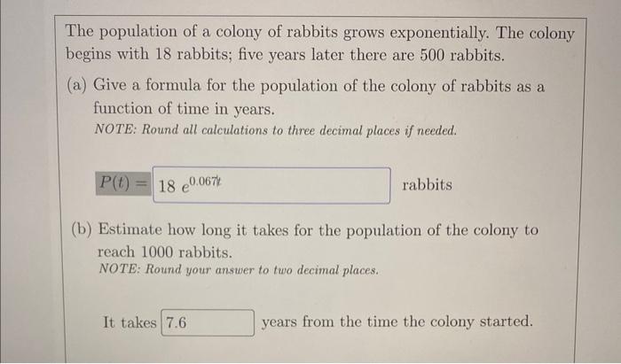 Solved The population of a colony of rabbits grows | Chegg.com