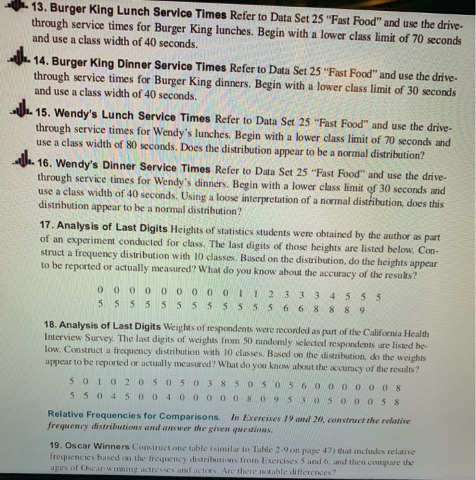 Solved 13. Burger King Lunch Service Times Refer to Data Set | Chegg.com