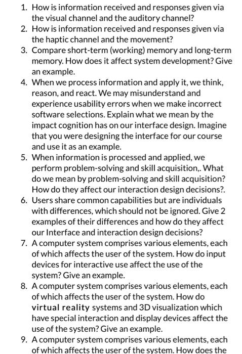 Solved 1. How is information received and responses given | Chegg.com