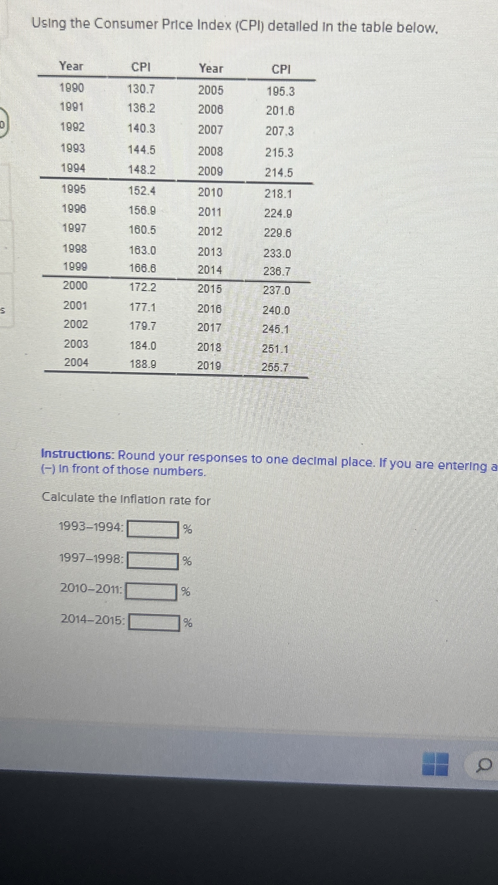 Solved Using the Consumer Price Index (CPI) ﻿detalled in the | Chegg.com