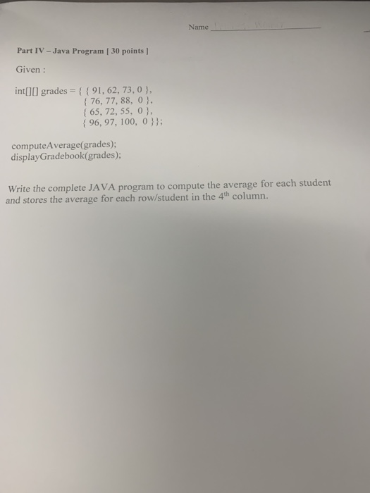 Solved Part Iii Two Dimensional Arrays 10 Points Each A Chegg Com