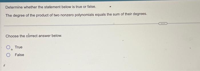 Solved Determine whether the statement below is true or | Chegg.com