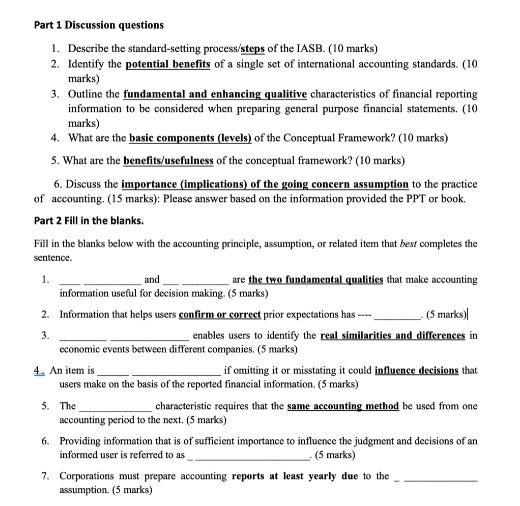 Solved Part 1 Discussion questions 1. Describe the | Chegg.com