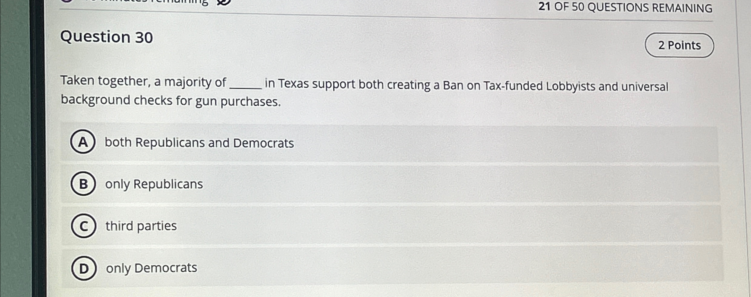 Solved 21 ﻿OF 50 ﻿QUESTIONS REMAININGQuestion 30Taken | Chegg.com