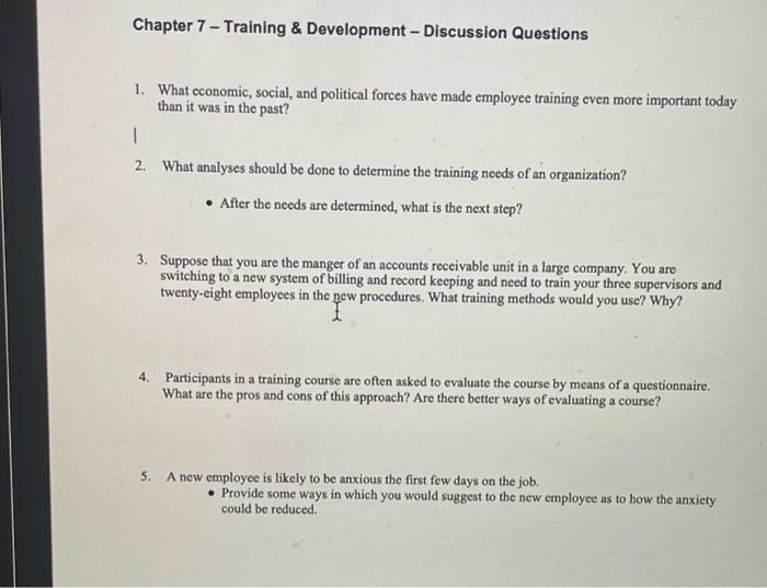 Solved Chapter 7 - Training \& Development - Discussion | Chegg.com